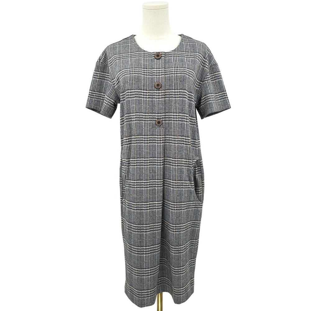.jet Glen Plaid Fit & Flare Dress Pockets Knit Short Sleeve Gray Black EU 38 - Picture 1 of 9